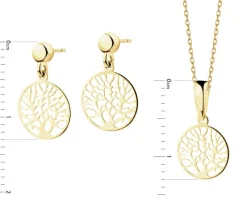 Złote kolczyki i zawieszka - komplet - drzewa