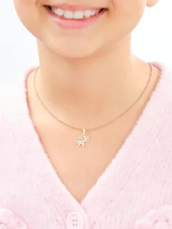 Złote kolczyki i zawieszka z emalią - komplet - jednorożce