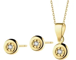 Złote kolczyki i zawieszka z cyrkoniami - komplet