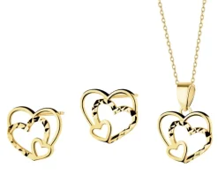 Złote kolczyki i zawieszka - komplet - serca