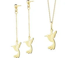 Złote kolczyki i zawieszka - komplet - kolibry