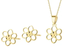 Złote kolczyki i zawieszka - komplet - kwiaty