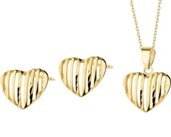Złote kolczyki i zawieszka - komplet - serca