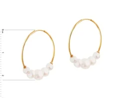 Złote kolczyki szarnir z perłami - koła, 22 mm