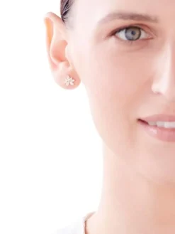 Złote kolczyki z cyrkoniami - kwiaty