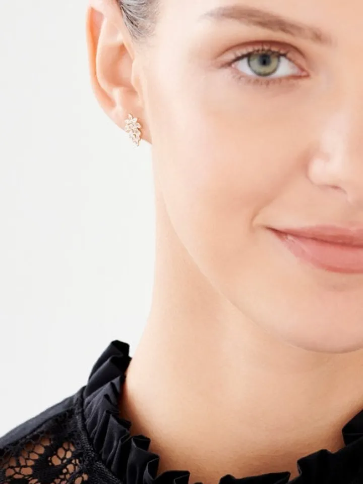 Złote kolczyki z cyrkoniami - kwiaty