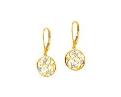 Złote kolczyki z cyrkoniami - koła, liście