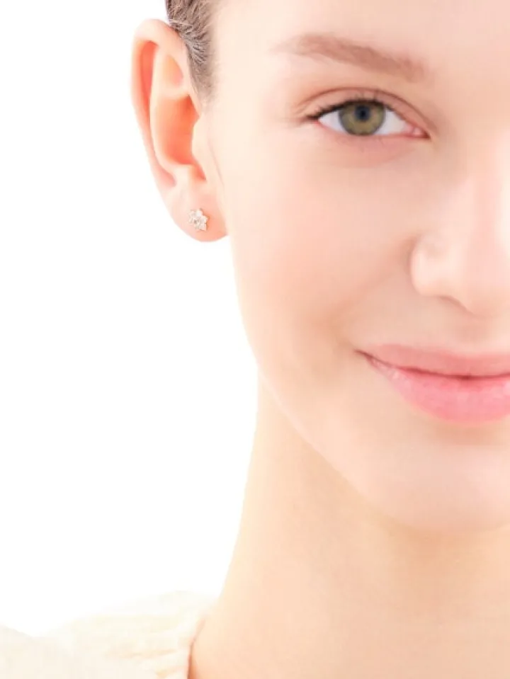 Złote kolczyki z cyrkoniami - kwiaty