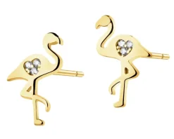 Złote kolczyki z cyrkoniami - flamingi