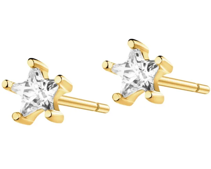 Złote kolczyki z cyrkoniami - gwiazdy