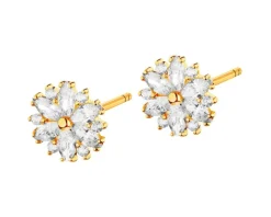 Złote kolczyki z cyrkoniami - kwiaty