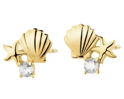 Złote kolczyki z cyrkoniami - muszle, rozgwiazdy