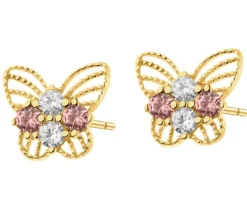 Złote kolczyki z cyrkoniami - motyle
