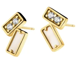 Złote kolczyki z cyrkoniami i masą perłową
