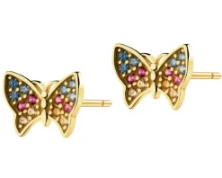 Złote kolczyki z cyrkoniami - motyle