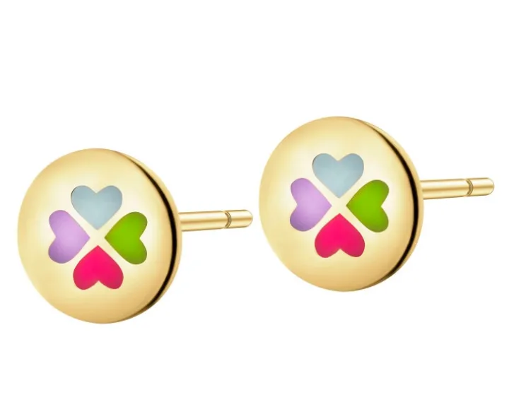 Złote kolczyki z emalią - koniczyny