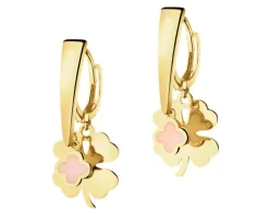 Złote kolczyki z emalią  - koniczyny