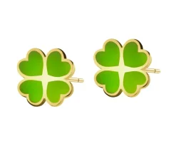 Złote kolczyki z emalią - koniczyny