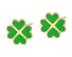 Złote kolczyki z emalią - koniczyny