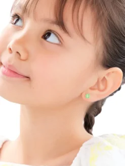 Złote kolczyki z emalią - koniczyny