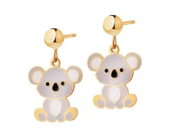 Złote kolczyki z emalią - misie koala