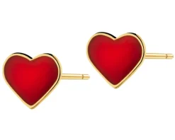 Złote kolczyki z emalią - serca