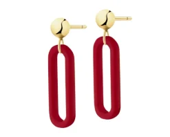 Złote kolczyki z koralami syntetycznymi