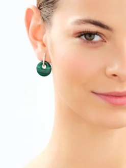 Złote kolczyki z malachitami i cyrkoniami