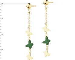 Złote kolczyki z malachitami syntetycznymi - motyle