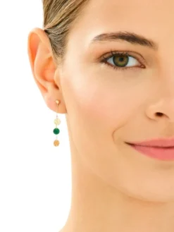 Złote kolczyki z malachitami syntetycznymi