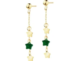 Złote kolczyki z malachitami syntetycznymi - gwiazdy