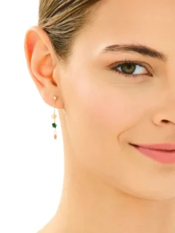 Złote kolczyki z malachitami syntetycznymi - gwiazdy