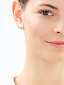 Złote kolczyki z masą perłową - motyle