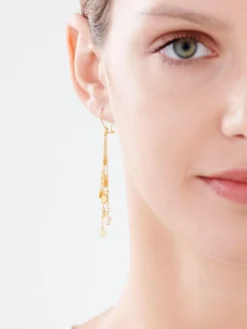 Złote kolczyki z perłami - liście