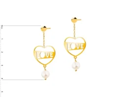 Złote kolczyki z perłami - serca, love