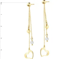 Złote kolczyki z perłami - serca