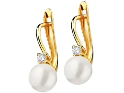 Złote kolczyki z perłami i cyrkoniami