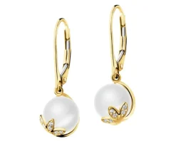 Złote kolczyki z perłami i cyrkoniami