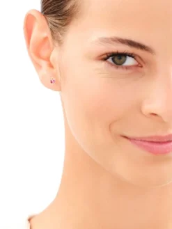 Złote kolczyki z rubinami syntetycznymi - kwiaty