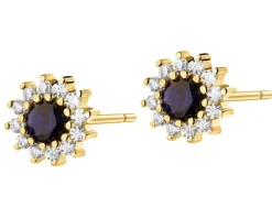 Złote kolczyki z szafirami syntetycznymi i cyrkoniami