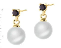 Złote kolczyki z szafirami syntetycznymi i perłami