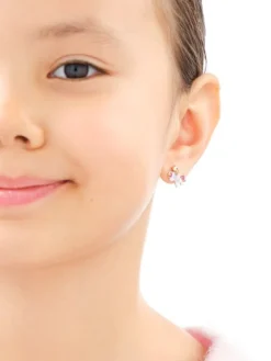 Złote kolczyki, zawieszka i bransoletka z emalią - komplet - jednorożce