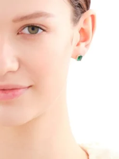 Złote kolczyki ze szmaragdami syntetycznymi i cyrkoniami