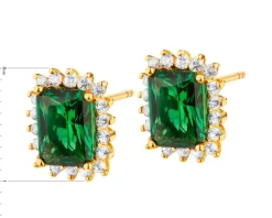 Złote kolczyki ze szmaragdami syntetycznymi i  cyrkoniami
