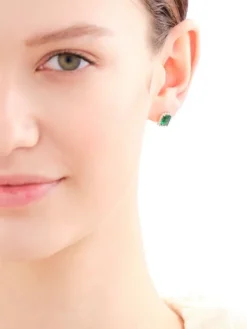 Złote kolczyki ze szmaragdami syntetycznymi i  cyrkoniami