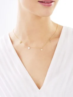 Złoty naszyjnik - aniołek, serce, kłódka, kluczyk