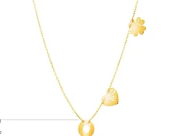 Złoty naszyjnik , ankier - koniczyna, serce, koło