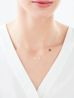 Złoty naszyjnik , ankier - koniczyna, serce, koło