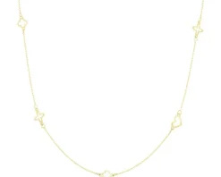 Złoty naszyjnik, ankier - koniczyny, serce, kwiaty