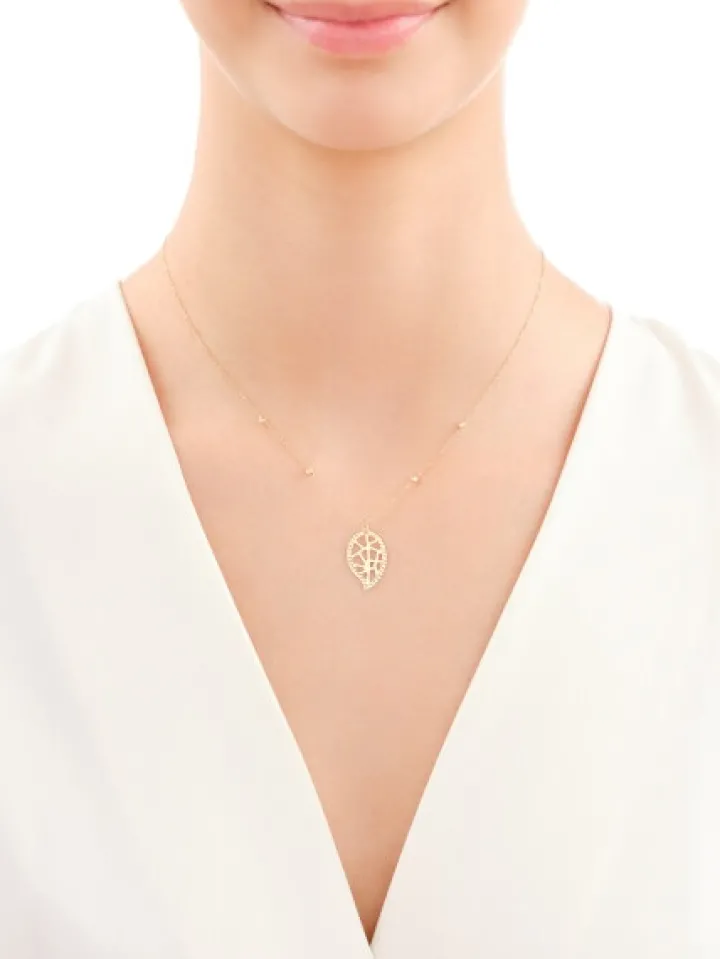 Złoty naszyjnik, ankier - liść